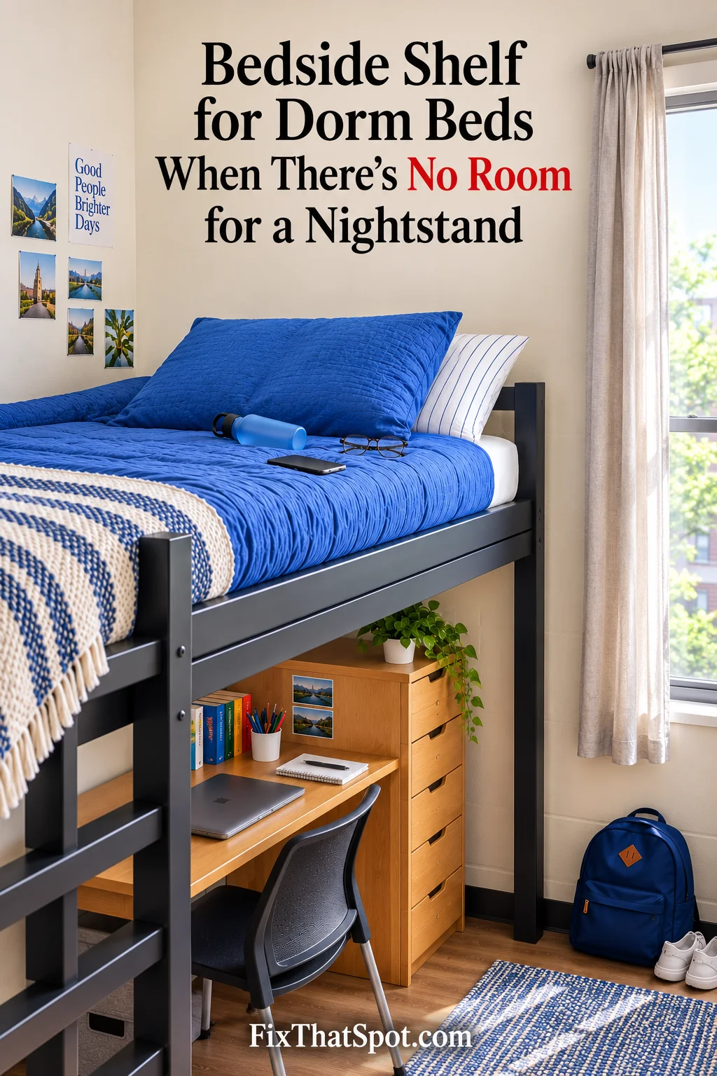 Bedside Shelf for Dorm Beds When There’s No Room for a Nightstand