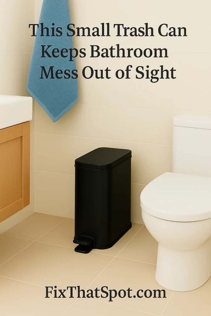 This small trash can keeps bathroom mess out of sight.