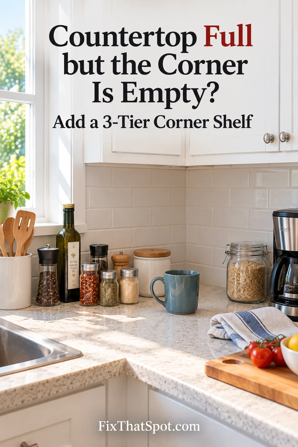 Countertop Full but the Corner Is Empty? Add a 3-Tier Corner Shelf