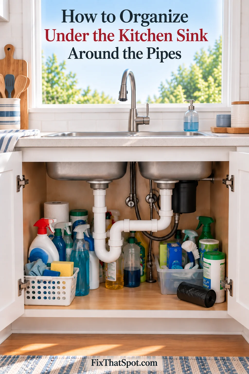 How to Organize Under the Kitchen Sink Around the Pipes