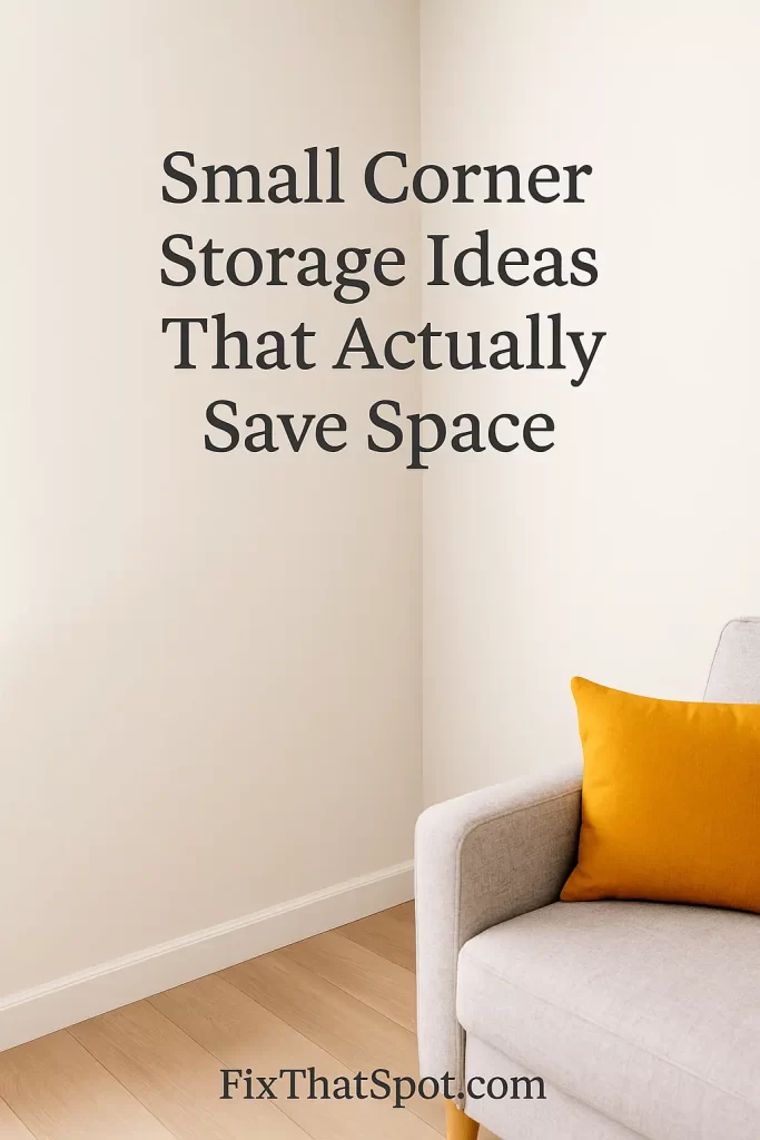 Empty corner of a small living room with bare white walls and light wood flooring, showing unused vertical space with no furniture or decorations.