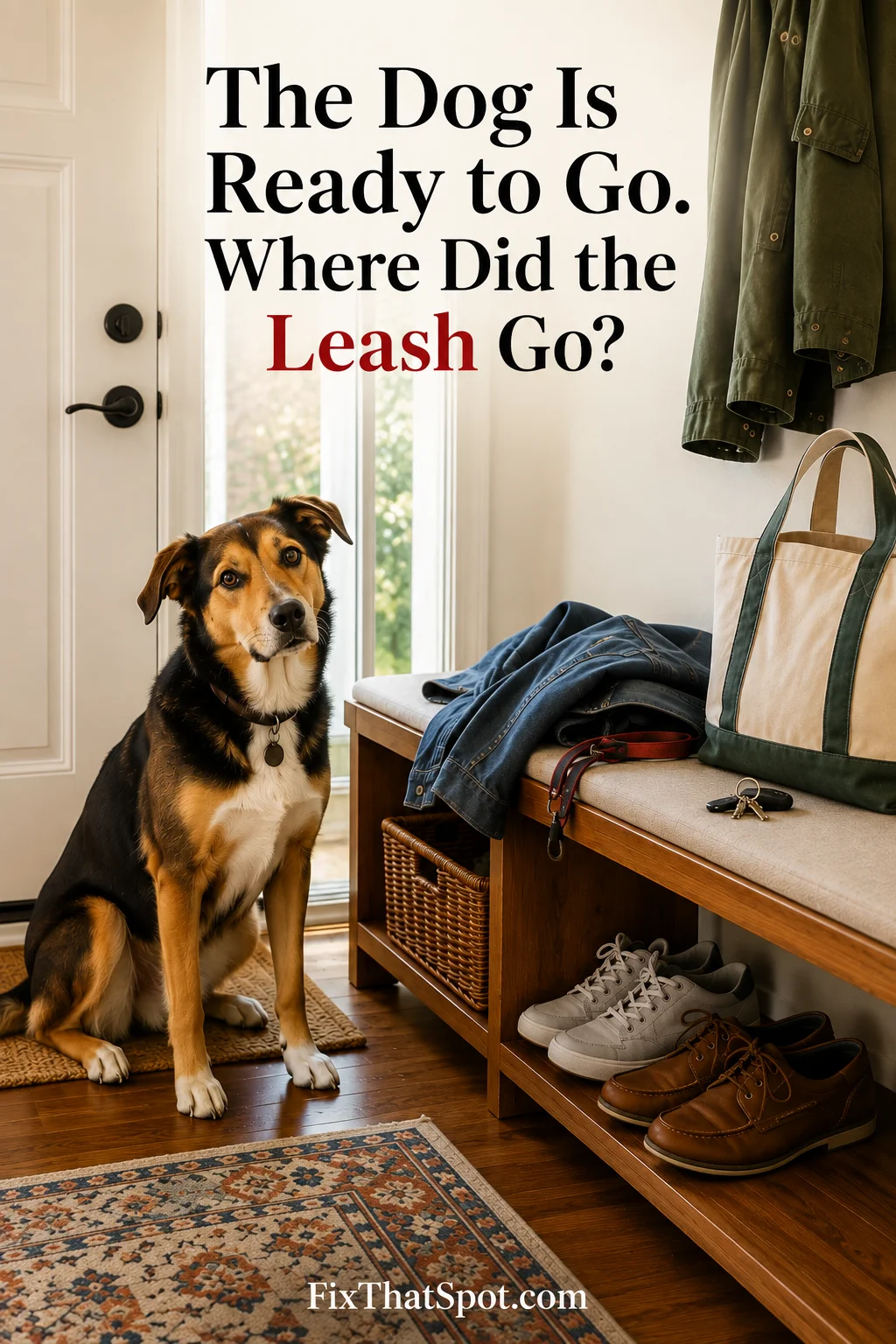 The Dog Is Ready to Go. Where Did the Leash Go?