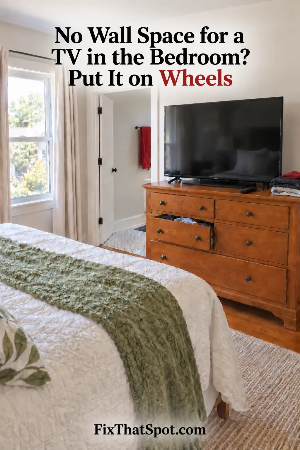 No Wall Space for a TV in the Bedroom? Put It on Wheels