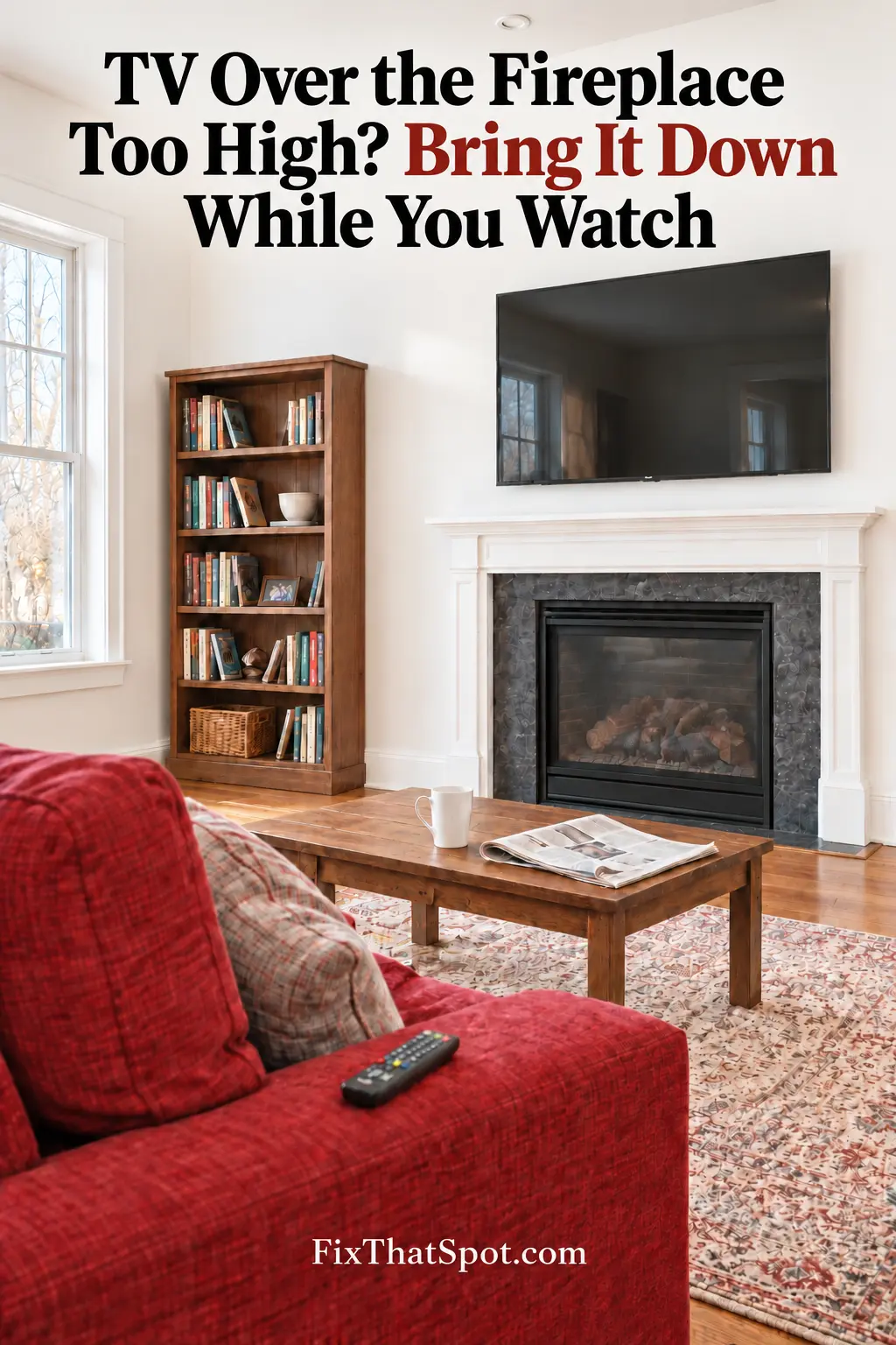 TV Over the Fireplace Too High? Bring It Down While You Watch